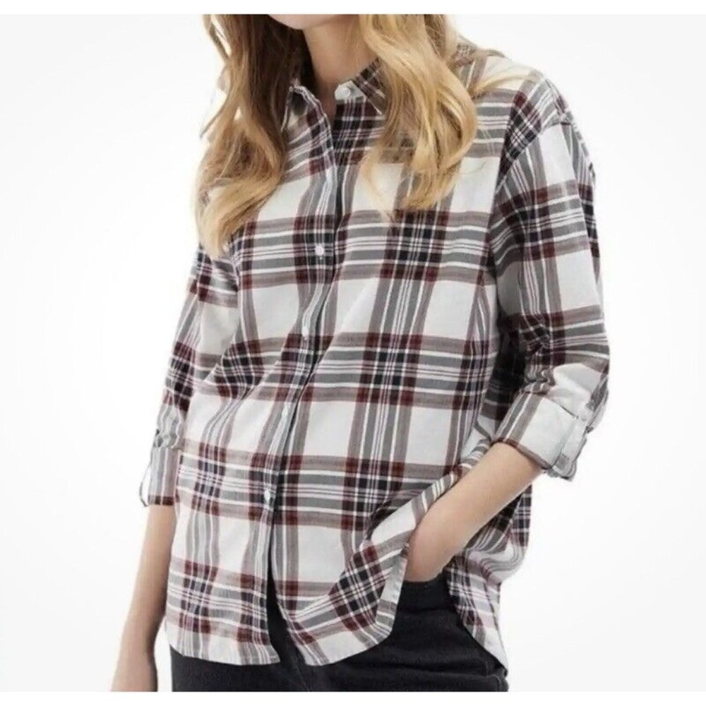 Barbour NWT Women's Bethwin Shirt Plaid in Cloud Check  Red and Black Size 10
